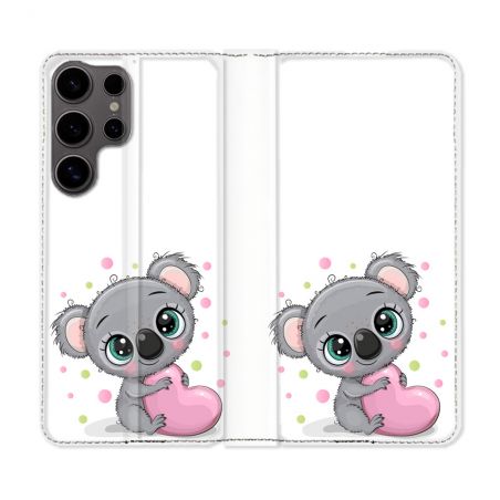 Housse Cuir Portefeuille Pour Samsung Galaxy S25 PLUS Animal Koala Cœur