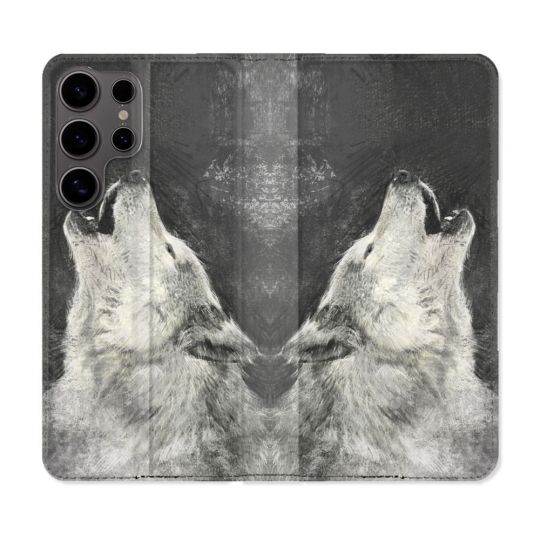 Housse Cuir Portefeuille Pour Samsung Galaxy S25 PLUS Animal Loup Hurlement