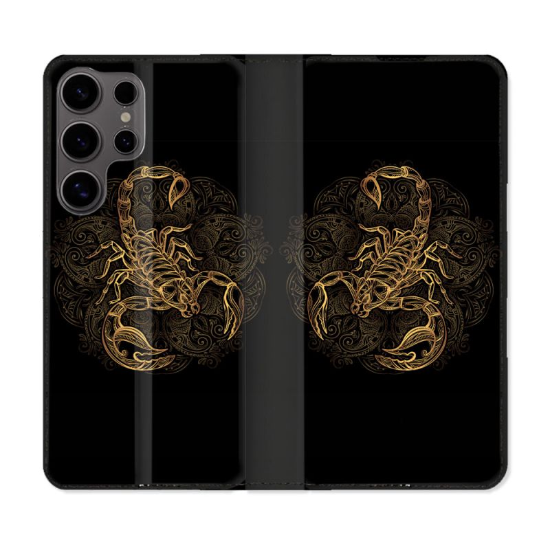 Housse Cuir Portefeuille Pour Samsung Galaxy S25 PLUS Animal Scorpion Fresque