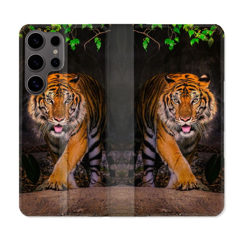 Housse Cuir Portefeuille Pour Samsung Galaxy S25 PLUS Animal Tigre Jungle