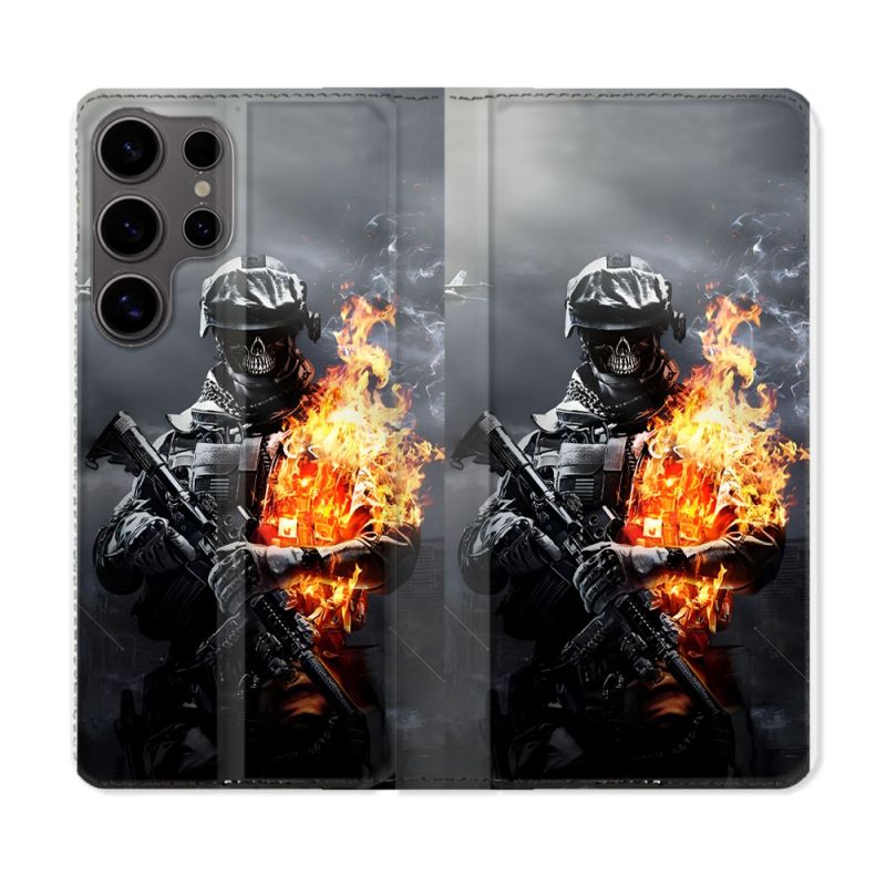 Housse Cuir Portefeuille Pour Samsung Galaxy S25 PLUS Call Of Duty Squelette