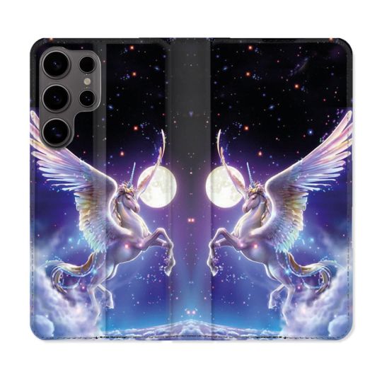 Housse Cuir Portefeuille Pour Samsung Galaxy S25 PLUS Fantastique Licorne Céleste