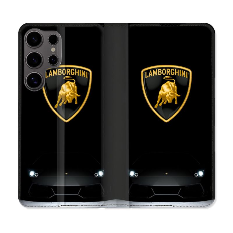 Housse Cuir Portefeuille Pour Samsung Galaxy S25 PLUS Lamborghini Noir