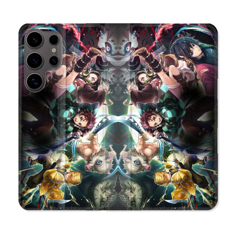 Housse Cuir Portefeuille Pour Samsung Galaxy S25 PLUS Manga Demon Slayer Groupe