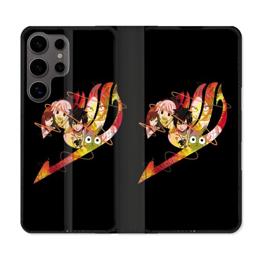 Housse Cuir Portefeuille Pour Samsung Galaxy S25 PLUS Manga Fairy Tail Logo Noir