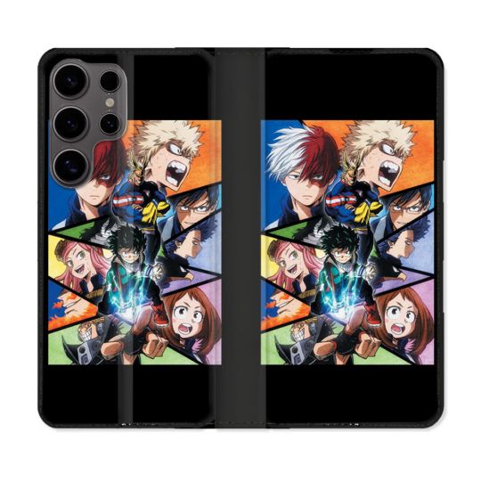 Housse Cuir Portefeuille Pour Samsung Galaxy S25 PLUS Manga My Hero Academia Noir