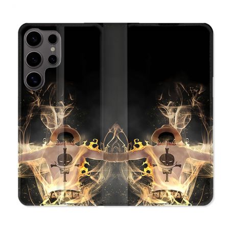 Housse Cuir Portefeuille Pour Samsung Galaxy S25 PLUS Manga One Piece Ace Noir