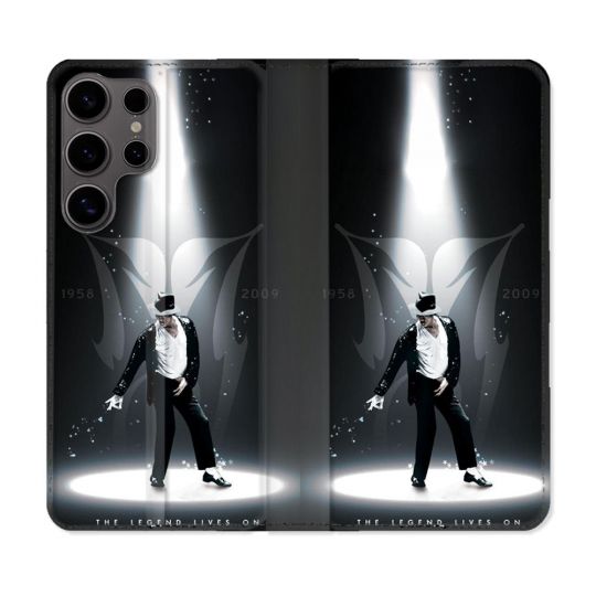 Housse Cuir Portefeuille Pour Samsung Galaxy S25 PLUS Michael Jackson Noir