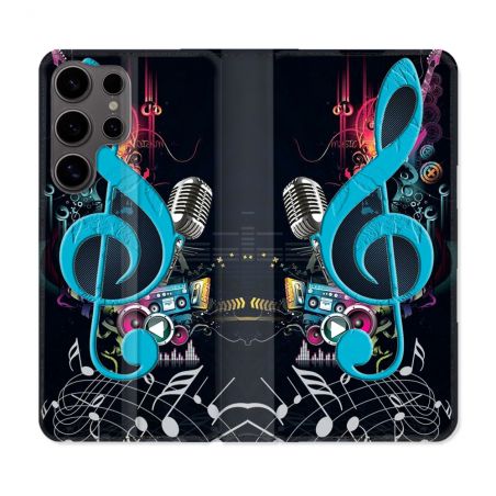 Housse Cuir Portefeuille Pour Samsung Galaxy S25 PLUS Musique Cle Sol Bleu