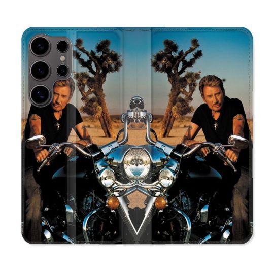Housse Cuir Portefeuille Pour Samsung Galaxy S25 PLUS Musique Johnny Hallyday Moto