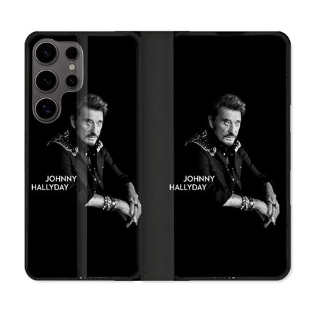 Housse Cuir Portefeuille Pour Samsung Galaxy S25 PLUS Musique Johnny Hallyday Noir