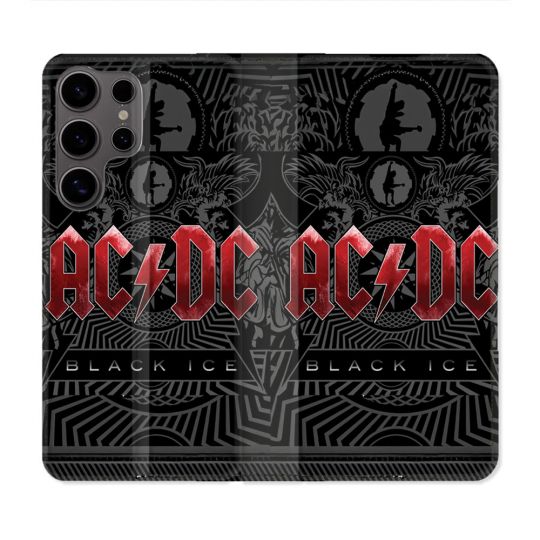 Housse Cuir Portefeuille Pour Samsung Galaxy S25 PLUS Musique Rock ACDC Rouge