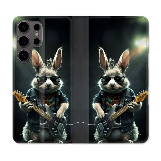 Housse Cuir Portefeuille Pour Samsung Galaxy S25 PLUS Musique Rock Lapin