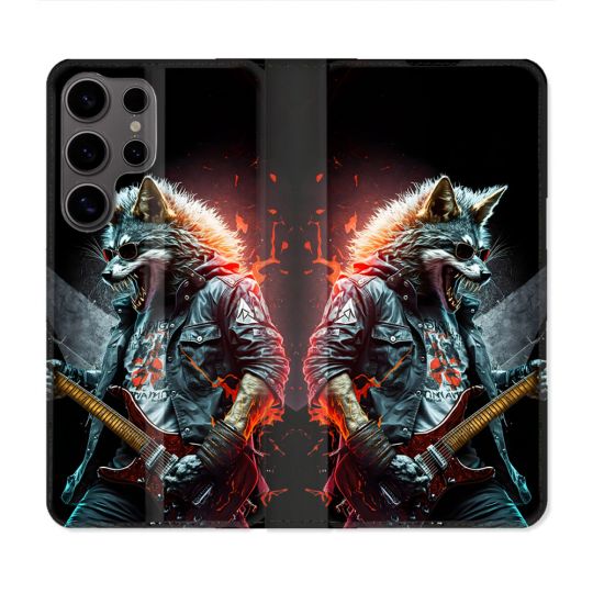 Housse Cuir Portefeuille Pour Samsung Galaxy S25 PLUS Musique Rock Loup