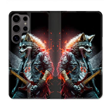 Housse Cuir Portefeuille Pour Samsung Galaxy S25 PLUS Musique Rock Loup