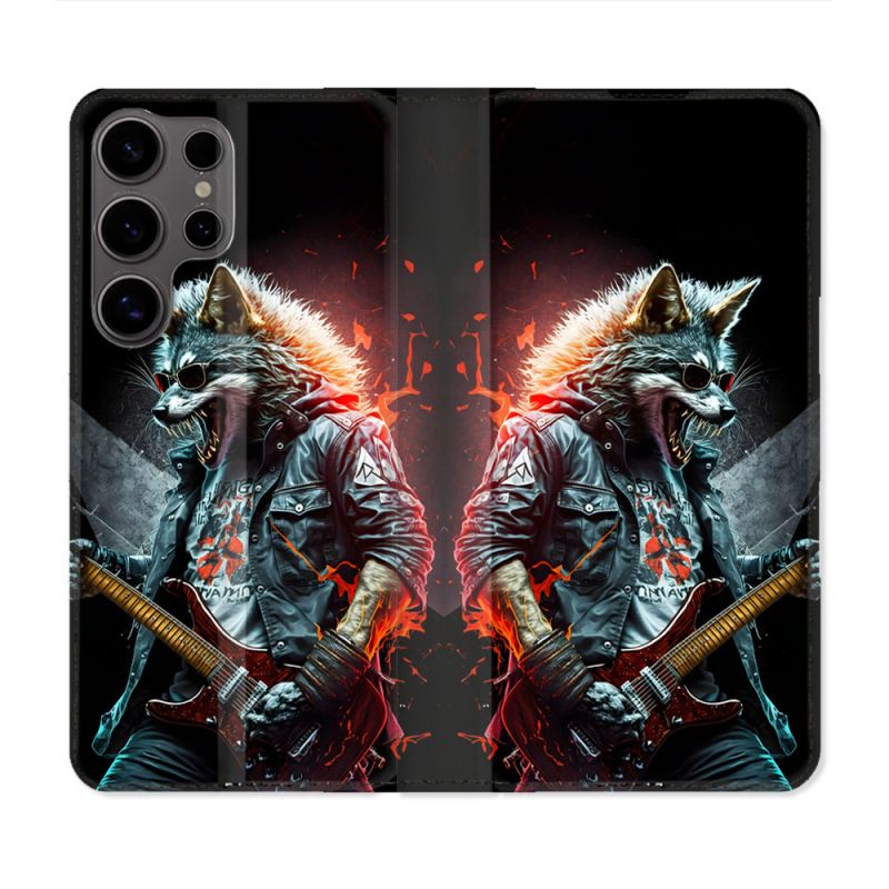 Housse Cuir Portefeuille Pour Samsung Galaxy S25 PLUS Musique Rock Loup