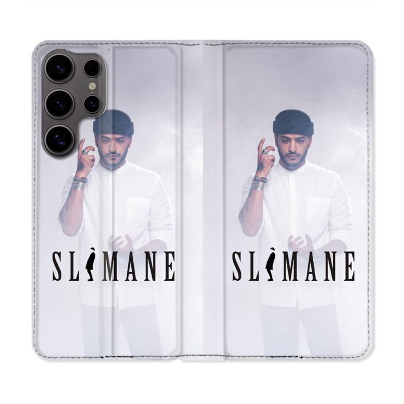 Housse Cuir Portefeuille Pour Samsung Galaxy S25 PLUS Musique Slimane Blanc