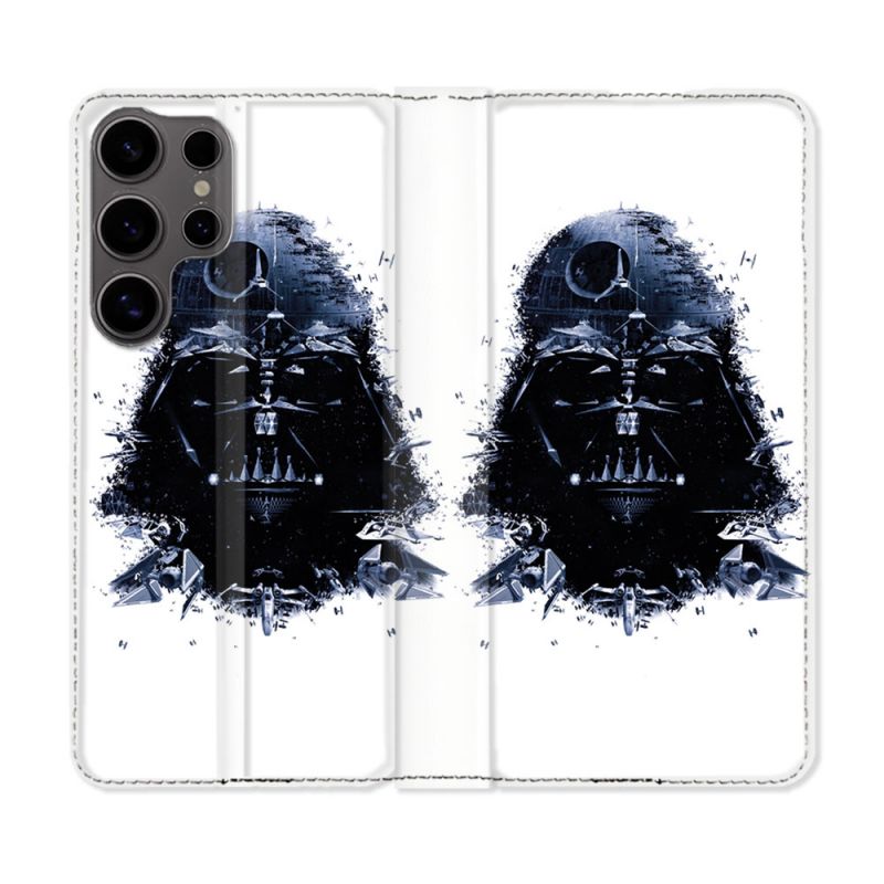 Housse Cuir Portefeuille Pour Samsung Galaxy S25 PLUS Star Wars - Dark Vador Blanc