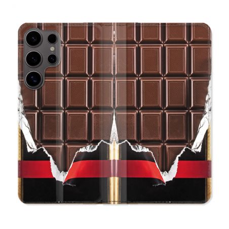 Housse Cuir Portefeuille Pour Samsung Galaxy S25 PLUS Texture Trompe Oeil Chocolat