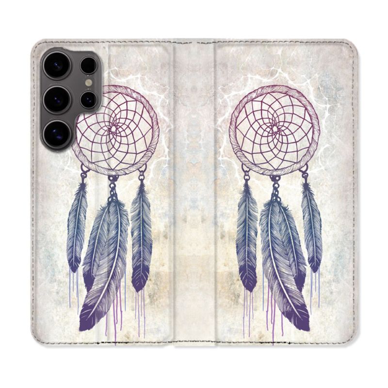 Housse Cuir Portefeuille Pour Samsung Galaxy S25 PLUS Zen Attrape Reve Blanc