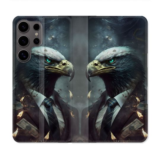 Housse Cuir Portefeuille Pour Samsung Galaxy S25 ULTRA Animal Aigle Business