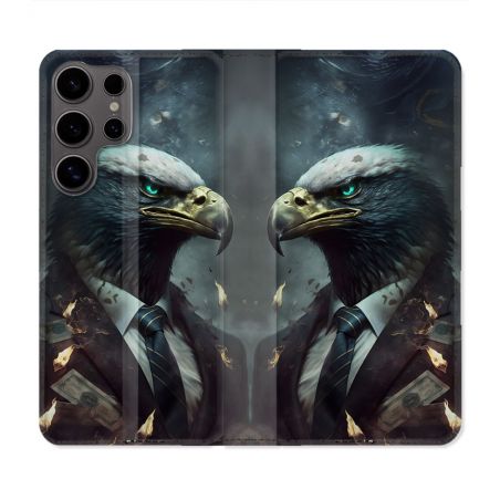 Housse Cuir Portefeuille Pour Samsung Galaxy S25 ULTRA Animal Aigle Business