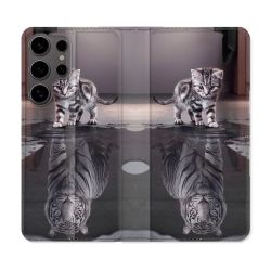 Housse Cuir Portefeuille Pour Samsung Galaxy S25 ULTRA Animal Chat Reflet