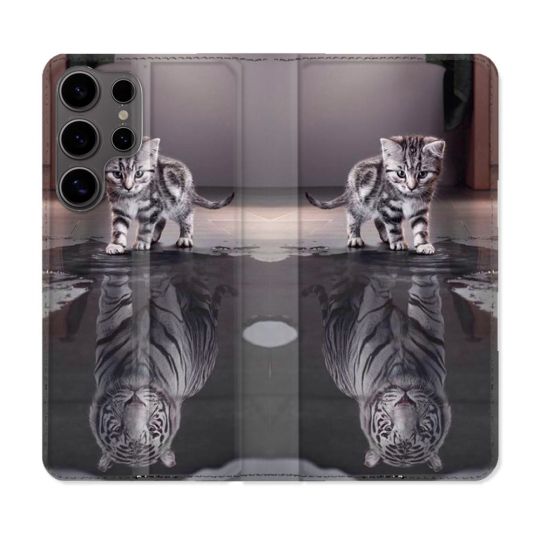 Housse Cuir Portefeuille Pour Samsung Galaxy S25 ULTRA Animal Chat Reflet