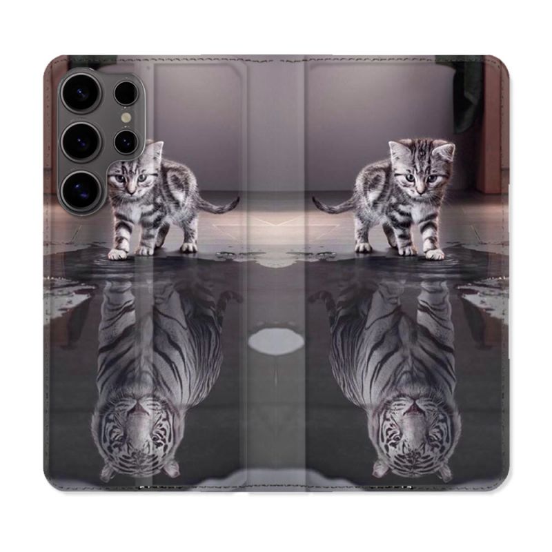 Housse Cuir Portefeuille Pour Samsung Galaxy S25 ULTRA Animal Chat Reflet