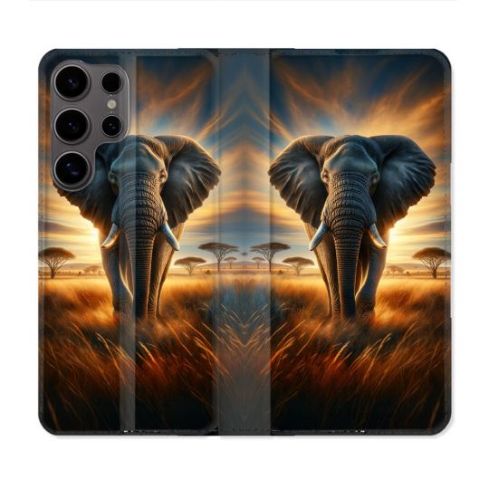 Housse Cuir Portefeuille Pour Samsung Galaxy S25 ULTRA Animal Elephant Savane