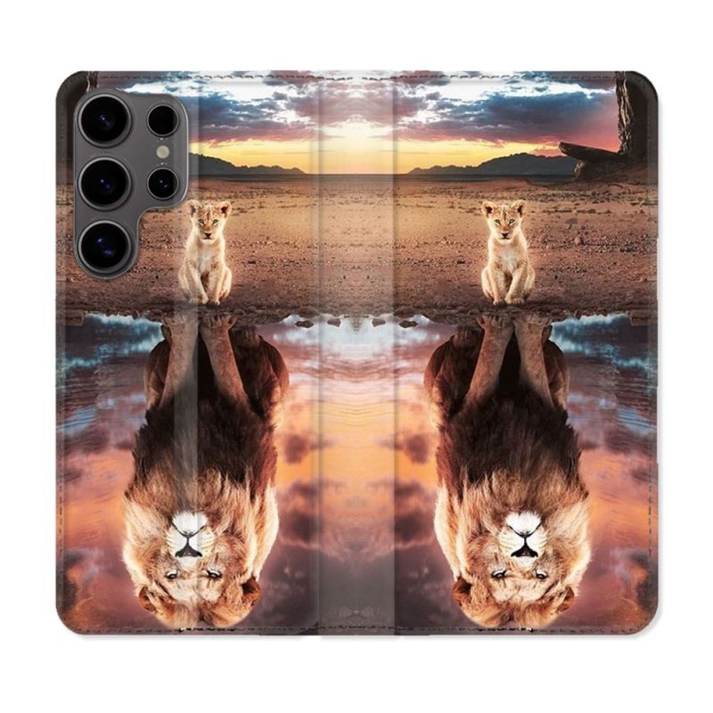 Housse Cuir Portefeuille Pour Samsung Galaxy S25 ULTRA Animal Lion Reflet