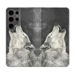 Housse Cuir Portefeuille Pour Samsung Galaxy S25 ULTRA Animal Loup Hurlement