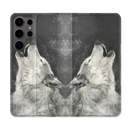 Housse Cuir Portefeuille Pour Samsung Galaxy S25 ULTRA Animal Loup Hurlement