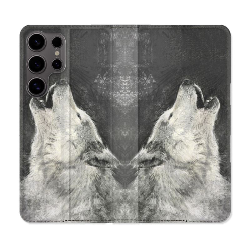 Housse Cuir Portefeuille Pour Samsung Galaxy S25 ULTRA Animal Loup Hurlement