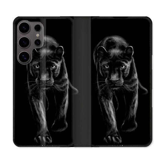 Housse Cuir Portefeuille Pour Samsung Galaxy S25 ULTRA Animal Panthère Noire