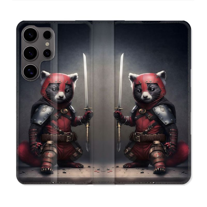 Housse Cuir Portefeuille Pour Samsung Galaxy S25 ULTRA Animal Raton Samouraï