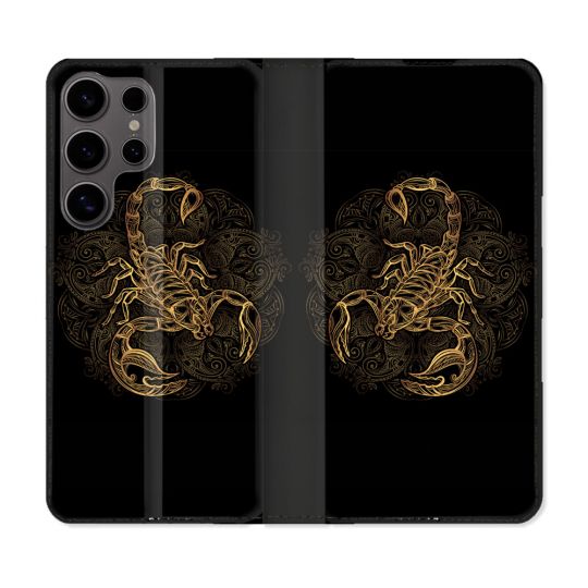 Housse Cuir Portefeuille Pour Samsung Galaxy S25 ULTRA Animal Scorpion Fresque