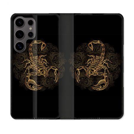 Housse Cuir Portefeuille Pour Samsung Galaxy S25 ULTRA Animal Scorpion Fresque