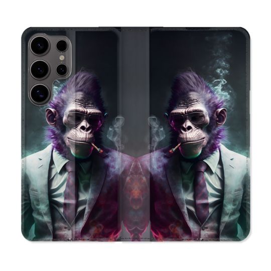 Housse Cuir Portefeuille Pour Samsung Galaxy S25 ULTRA Animal Singe Business