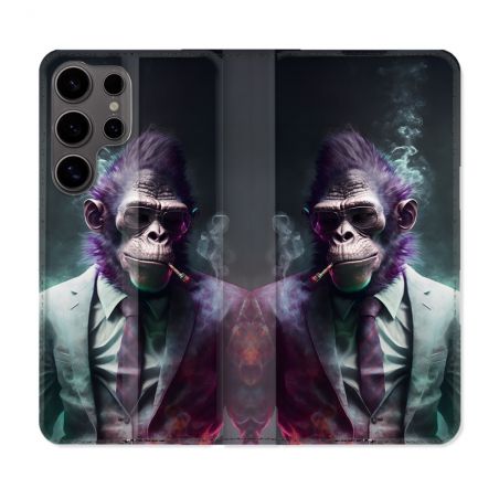 Housse Cuir Portefeuille Pour Samsung Galaxy S25 ULTRA Animal Singe Business