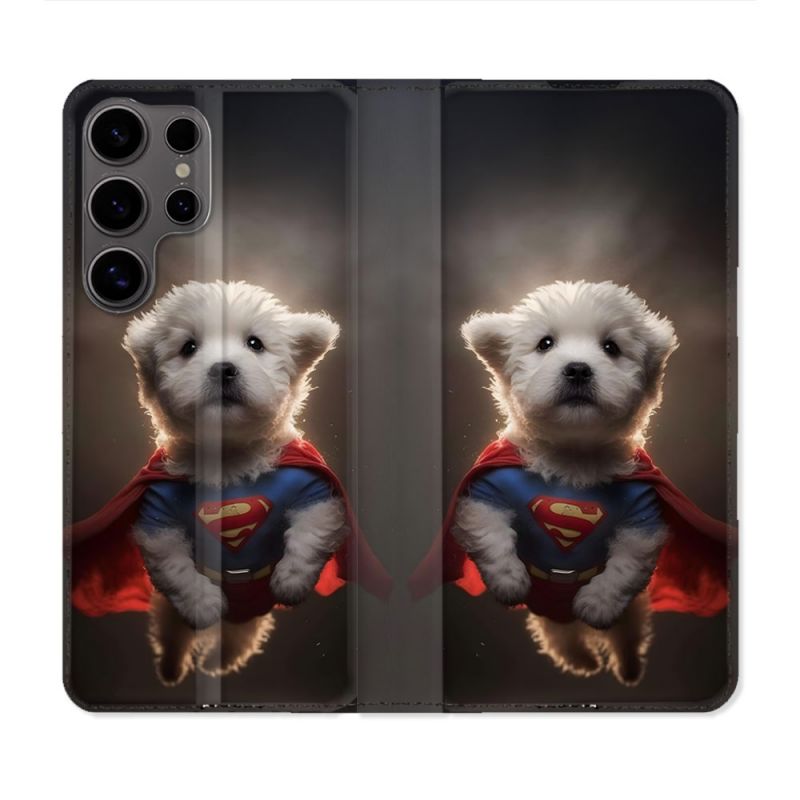 Housse Cuir Portefeuille Pour Samsung Galaxy S25 ULTRA Animal Super Chien
