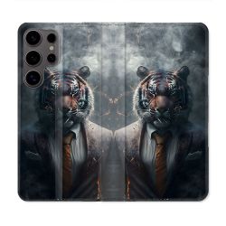 Housse Cuir Portefeuille Pour Samsung Galaxy S25 ULTRA Animal Tigre Business