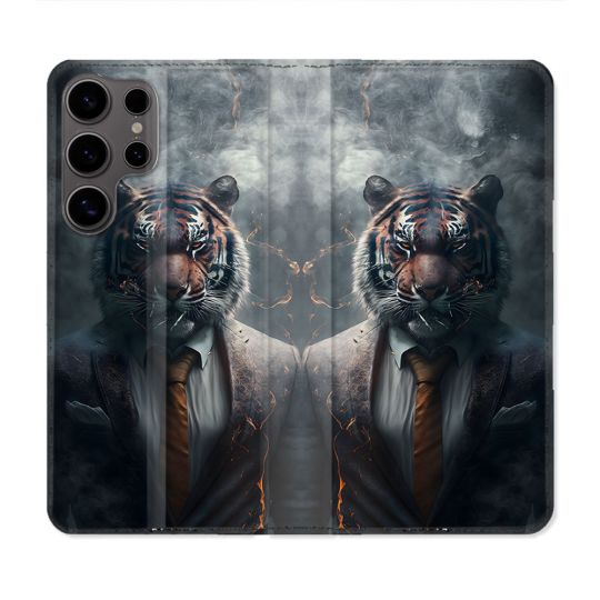 Housse Cuir Portefeuille Pour Samsung Galaxy S25 ULTRA Animal Tigre Business