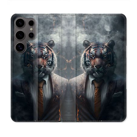 Housse Cuir Portefeuille Pour Samsung Galaxy S25 ULTRA Animal Tigre Business