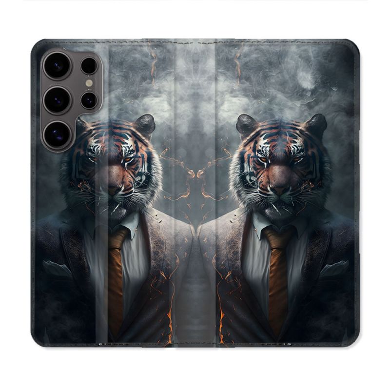 Housse Cuir Portefeuille Pour Samsung Galaxy S25 ULTRA Animal Tigre Business