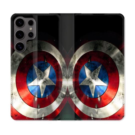 Housse Cuir Portefeuille Pour Samsung Galaxy S25 ULTRA Captain America Bouclier
