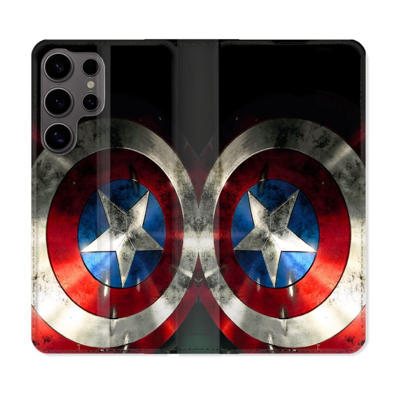 Housse Cuir Portefeuille Pour Samsung Galaxy S25 ULTRA Captain America Bouclier