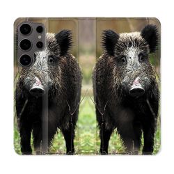 Housse Cuir Portefeuille Pour Samsung Galaxy S25 ULTRA Chasse Sanglier bois