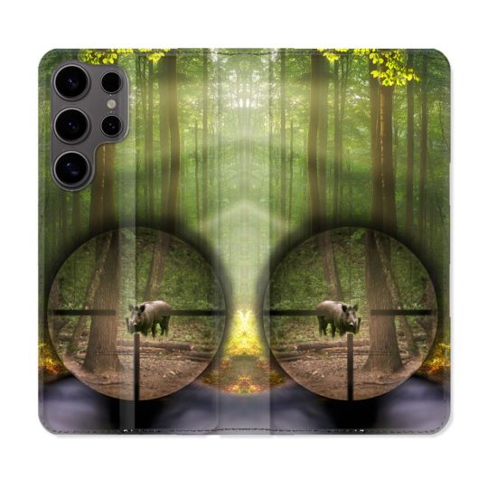 Housse Cuir Portefeuille Pour Samsung Galaxy S25 ULTRA Chasse Sanglier Viseur