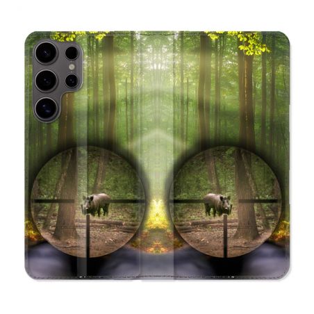 Housse Cuir Portefeuille Pour Samsung Galaxy S25 ULTRA Chasse Sanglier Viseur